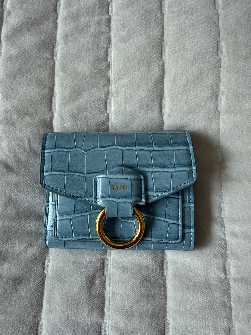 JW PEI Light Blue Croc-Embossed Ring Wallet